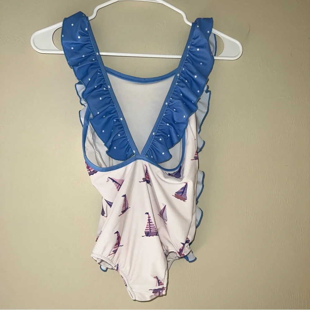 Sweethoney Blue and White Sailboat Print Swimsuit